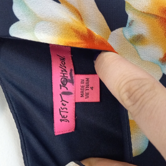 Betsey Johnson Floral Tie Back Dress Navy Size 4 - Picture 2 of 8